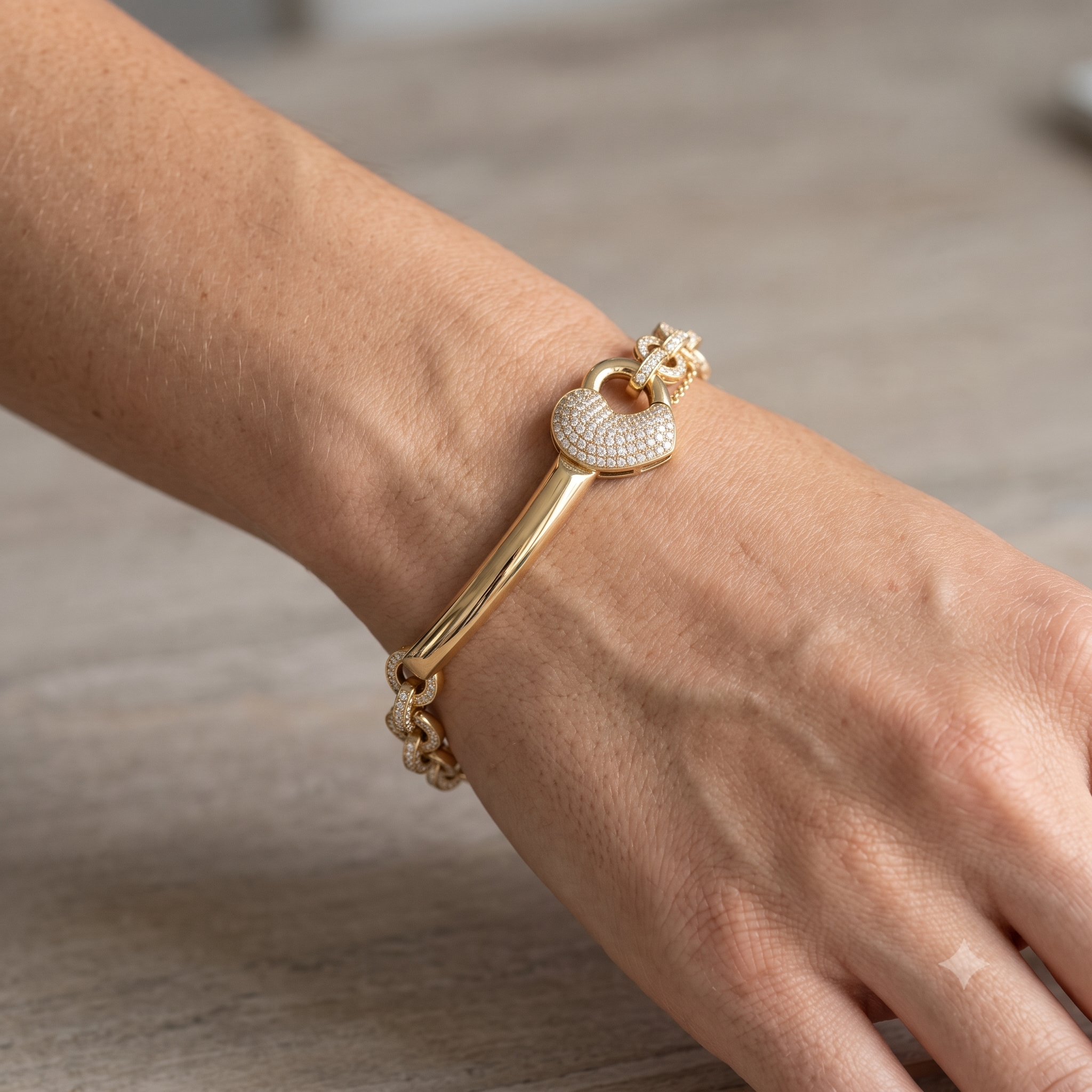 Gold Pavé Round Diamond Link Bracelet with Smooth Gold Band_2