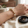 Gold Pavé Round Diamond Link Bracelet with Smooth Gold Band_3