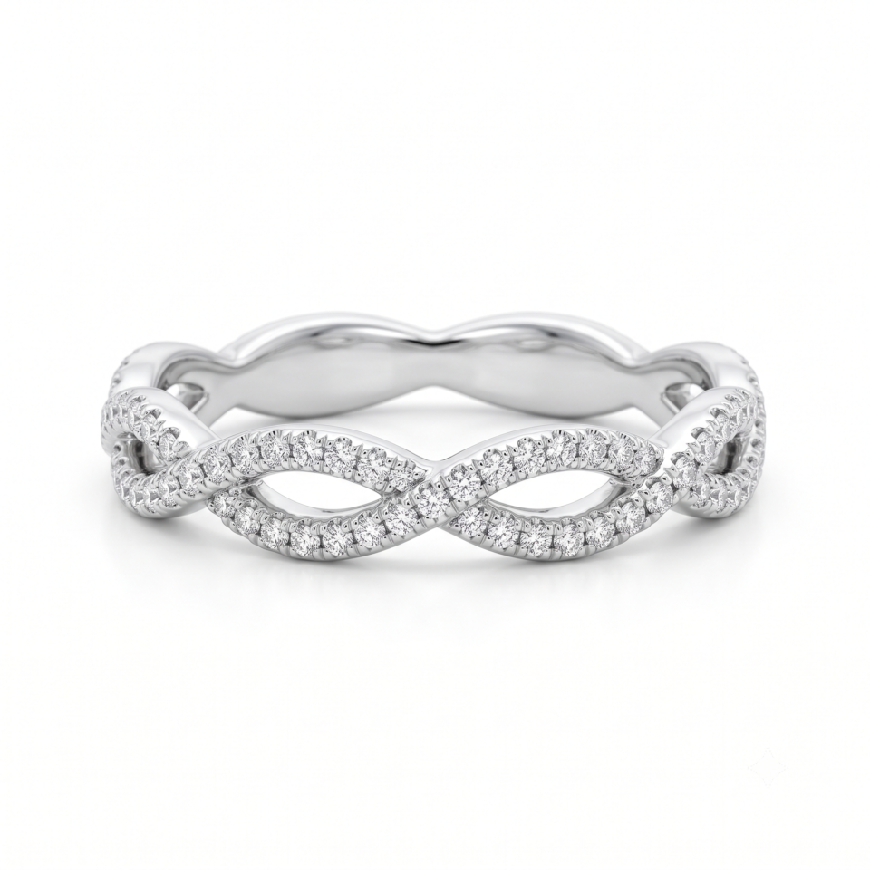 Pav? Round Diamond Infinity Twist Band with Shared Prong Setting