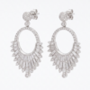 Platinum Baguette and Round Diamond Fanned Hoop Earrings_1