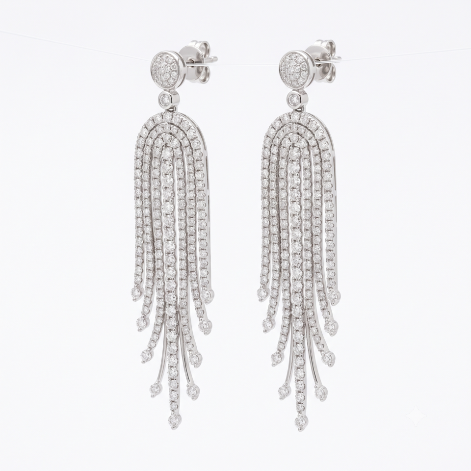 Platinum Round Diamond Pav? Waterfall Drop Earrings