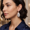 Platinum Round Diamond Striped Teardrop Statement Drop Earrings_2