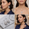 Platinum Round Diamond Striped Teardrop Statement Drop Earrings_3