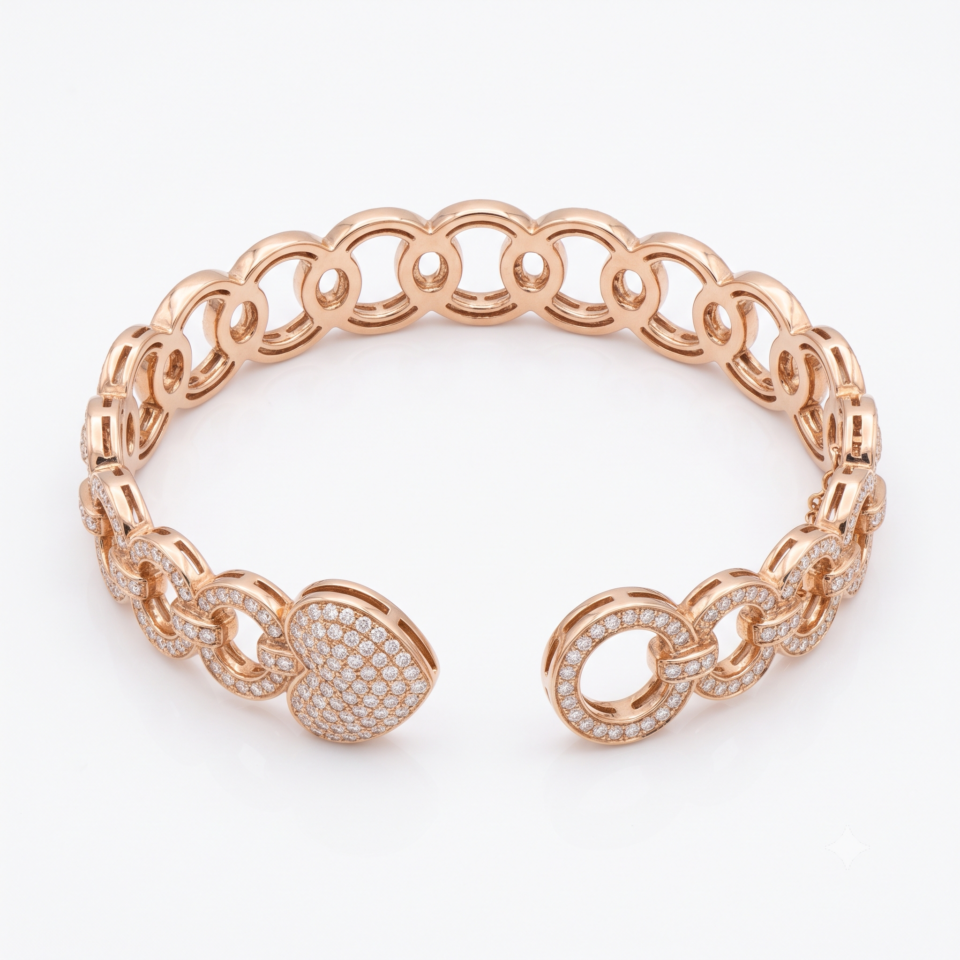 Rose gold Pav? Round Diamond Open Link Cuff Bracelet