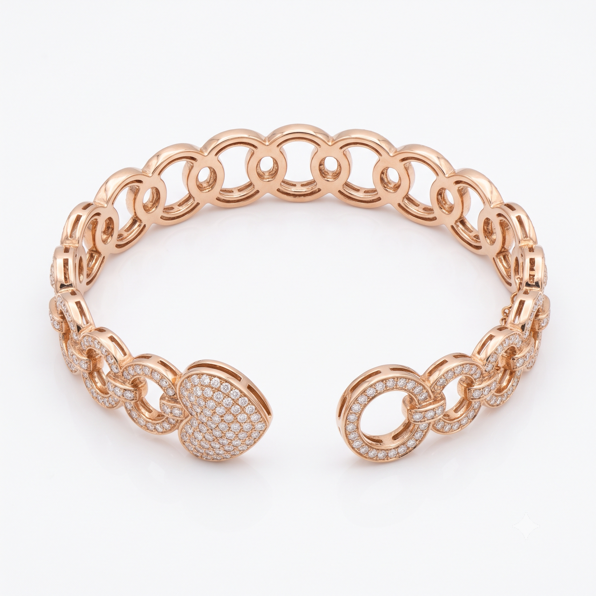 Rose gold Pavé Round Diamond Open Link Cuff Bracelet_1