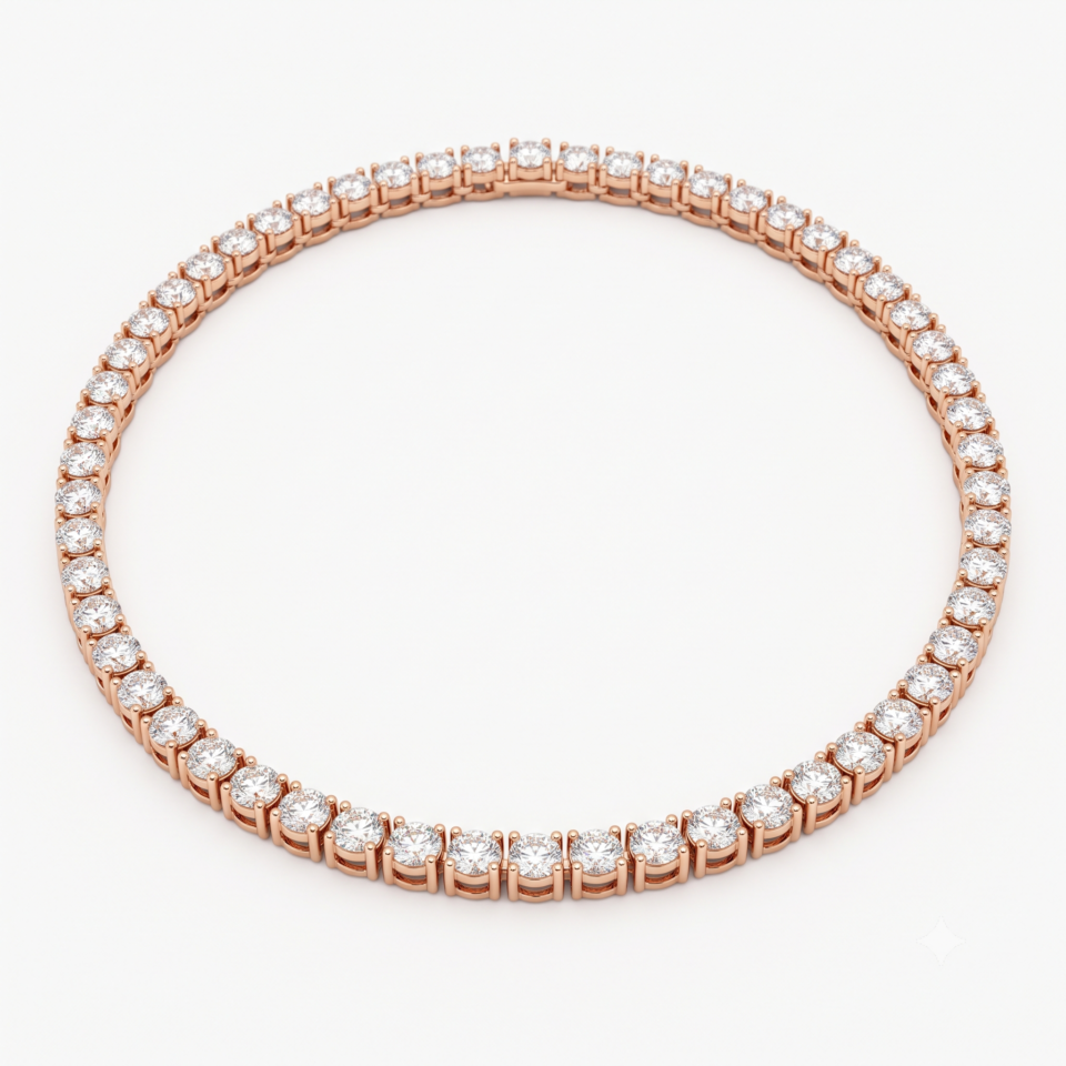Rose gold Round Brilliant Diamond Tennis Necklace with Prong Setting