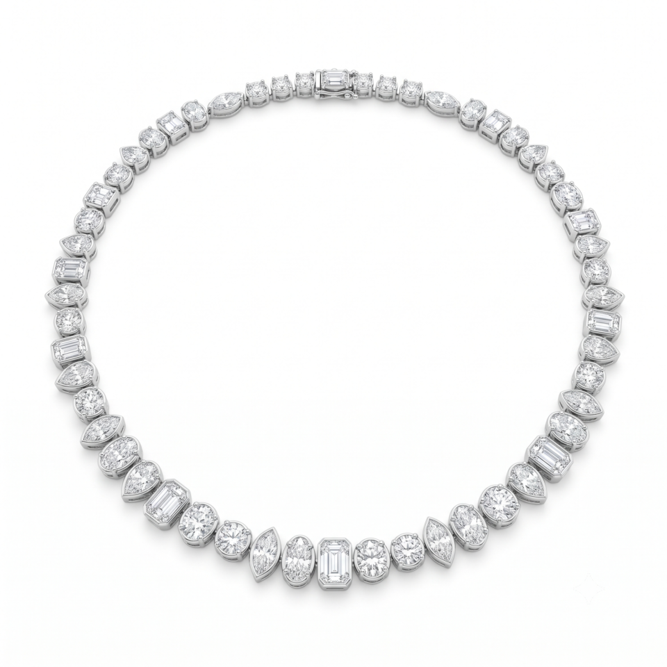 White gold Mixed Shape Diamond Tennis Necklace