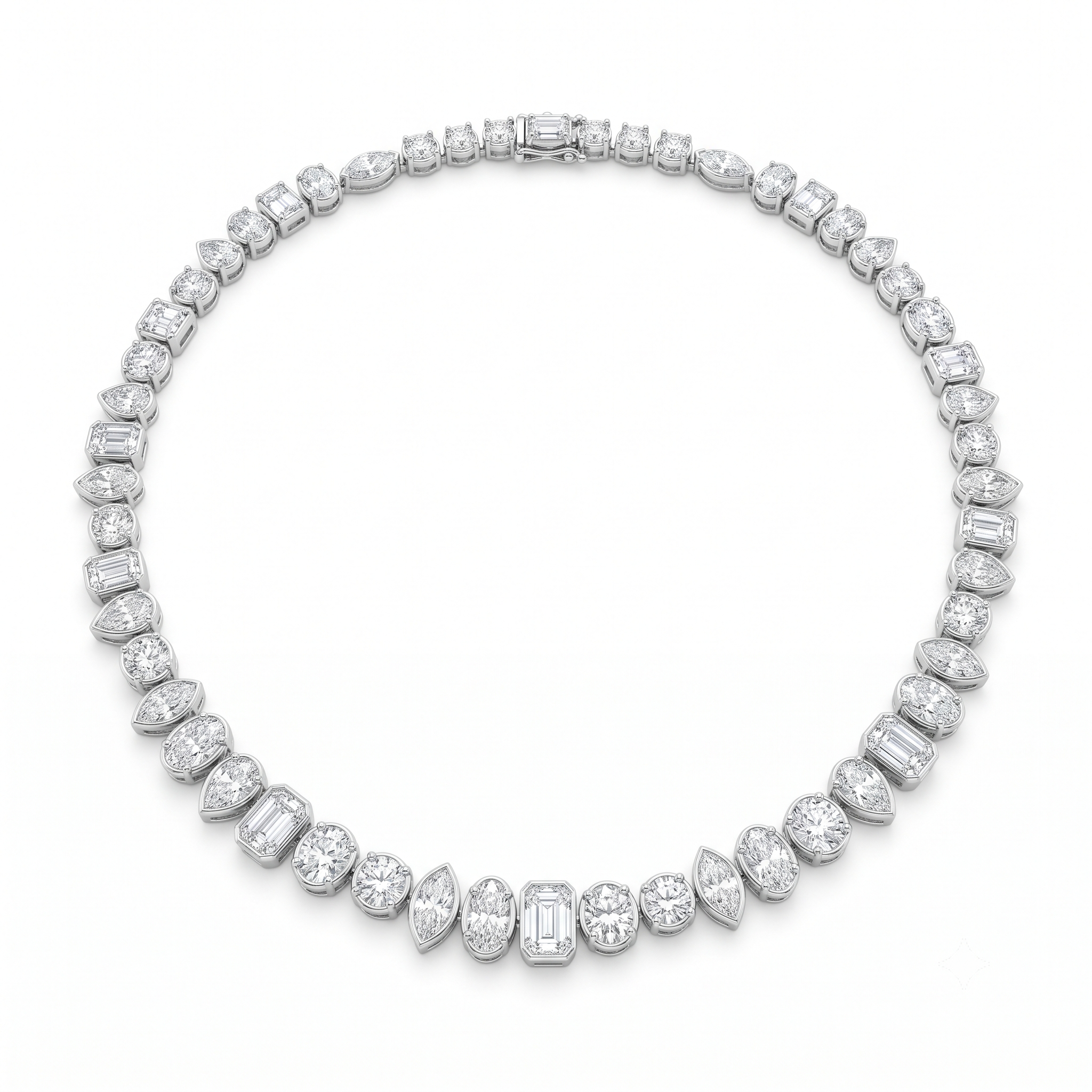 White Gold Mixed SHape Diamond Tennis Necklace_1