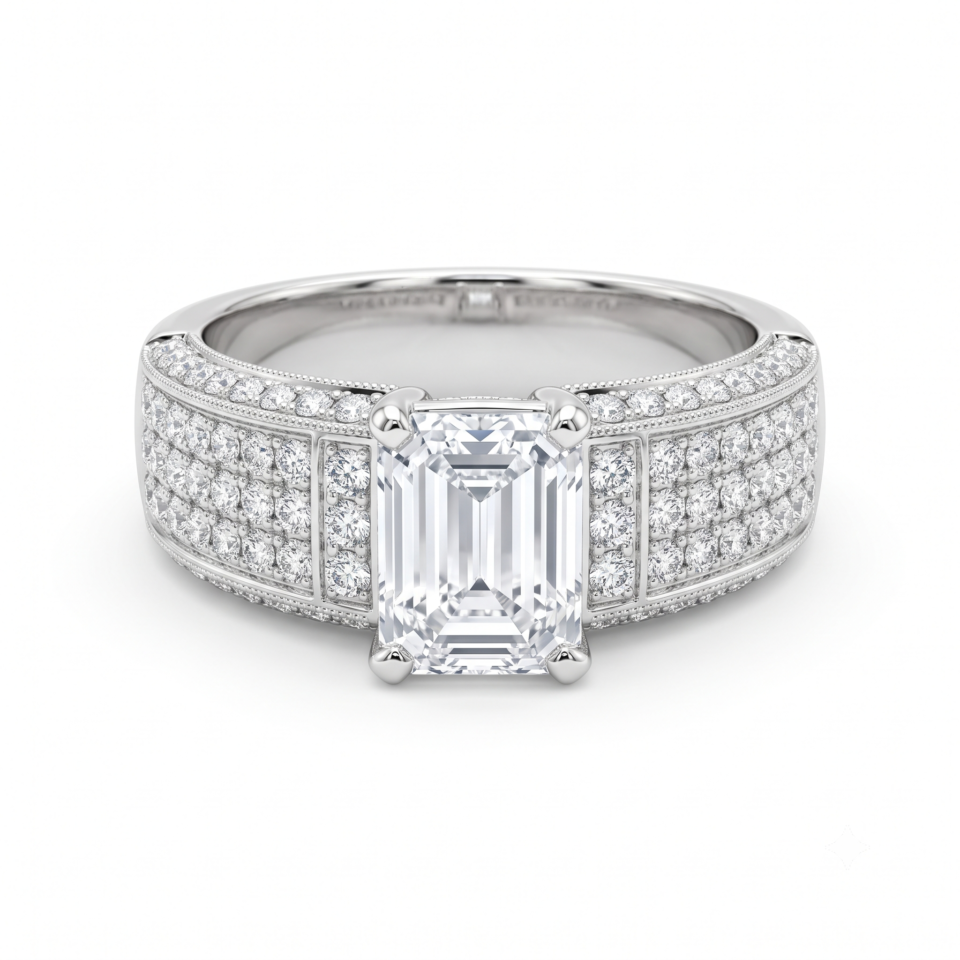 White gold Emerald Cut Diamond Radiant Pav? Mens Ring