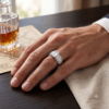 White gold Emerald Cut Diamond Radiant Pavé Mens Ring_2
