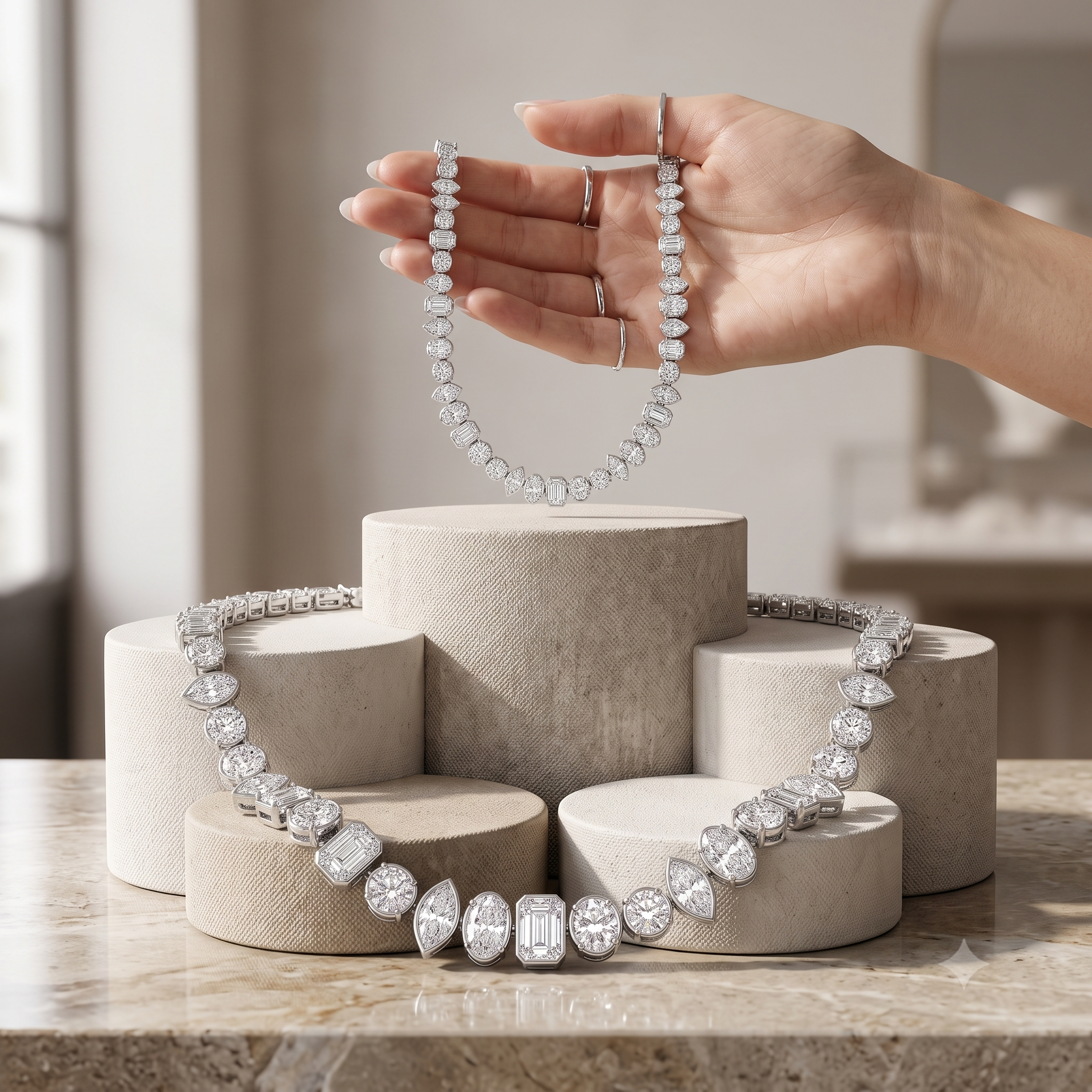 White gold Mixed Shape Diamond Tennis Necklace_2