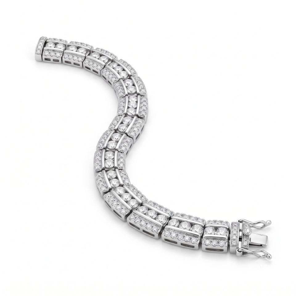 White gold Pav? Round Diamond Link Bracelet with Channel Setting