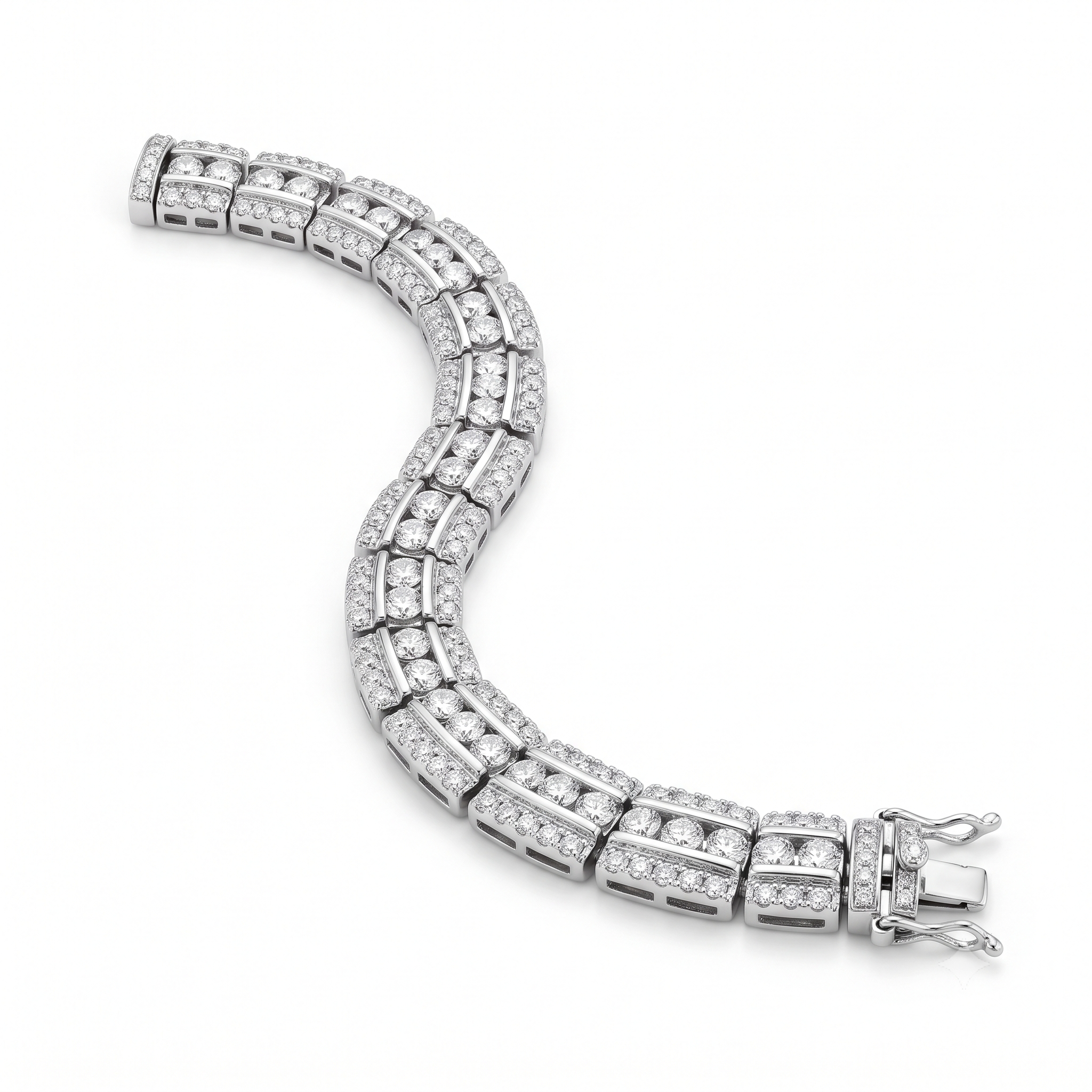 White gold Pavé Round Diamond Link Bracelet with Channel Setting_1