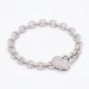 White gold Pavé Round Stone Chain Link Bracelet with Heart Clasp_1