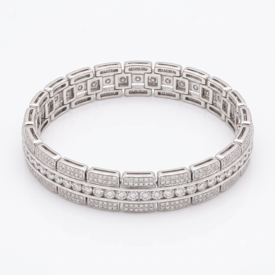 White gold Pav? Round Stone Link Bracelet with Channel Setting