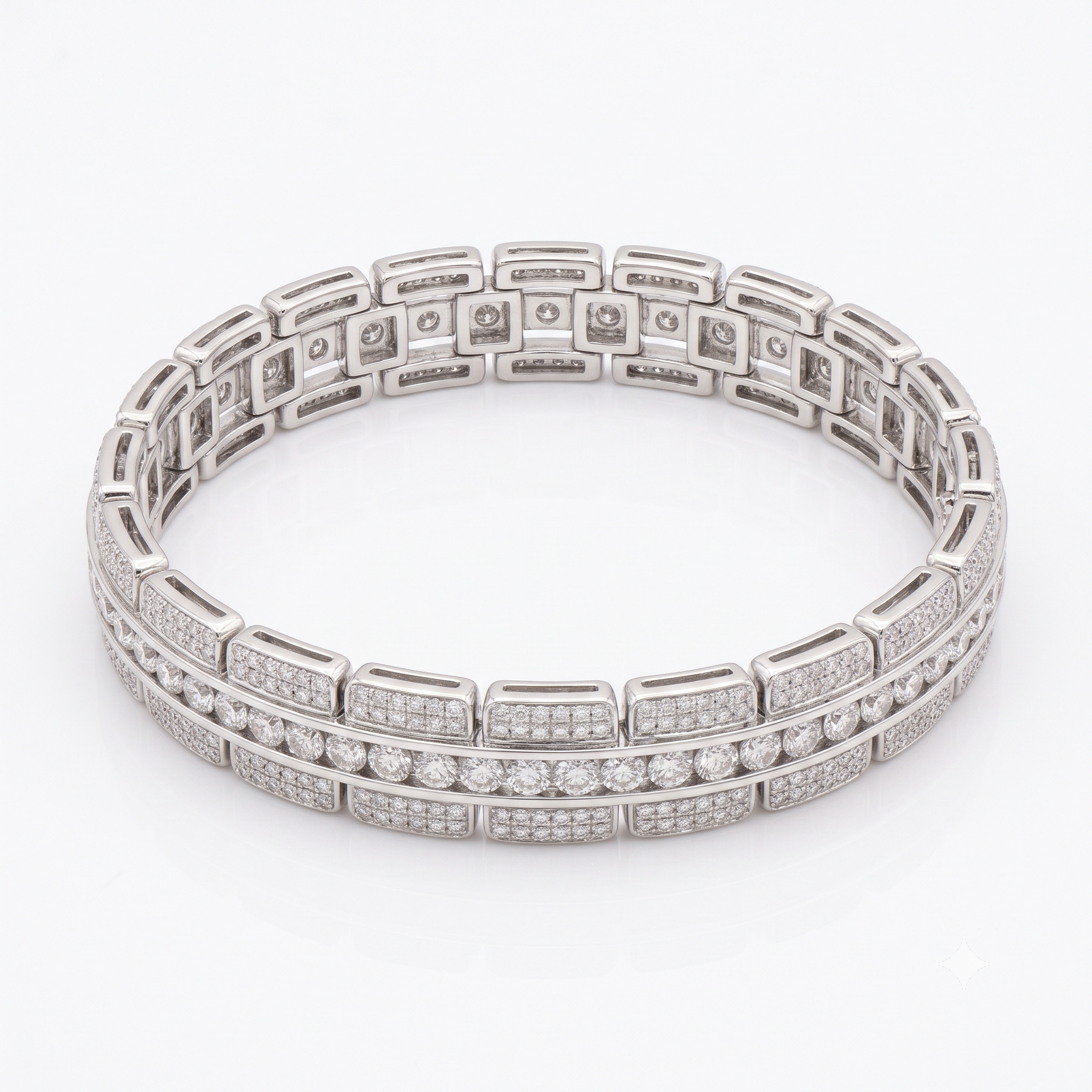 White gold Pavé Round Stone Link Bracelet with Channel Setting_1