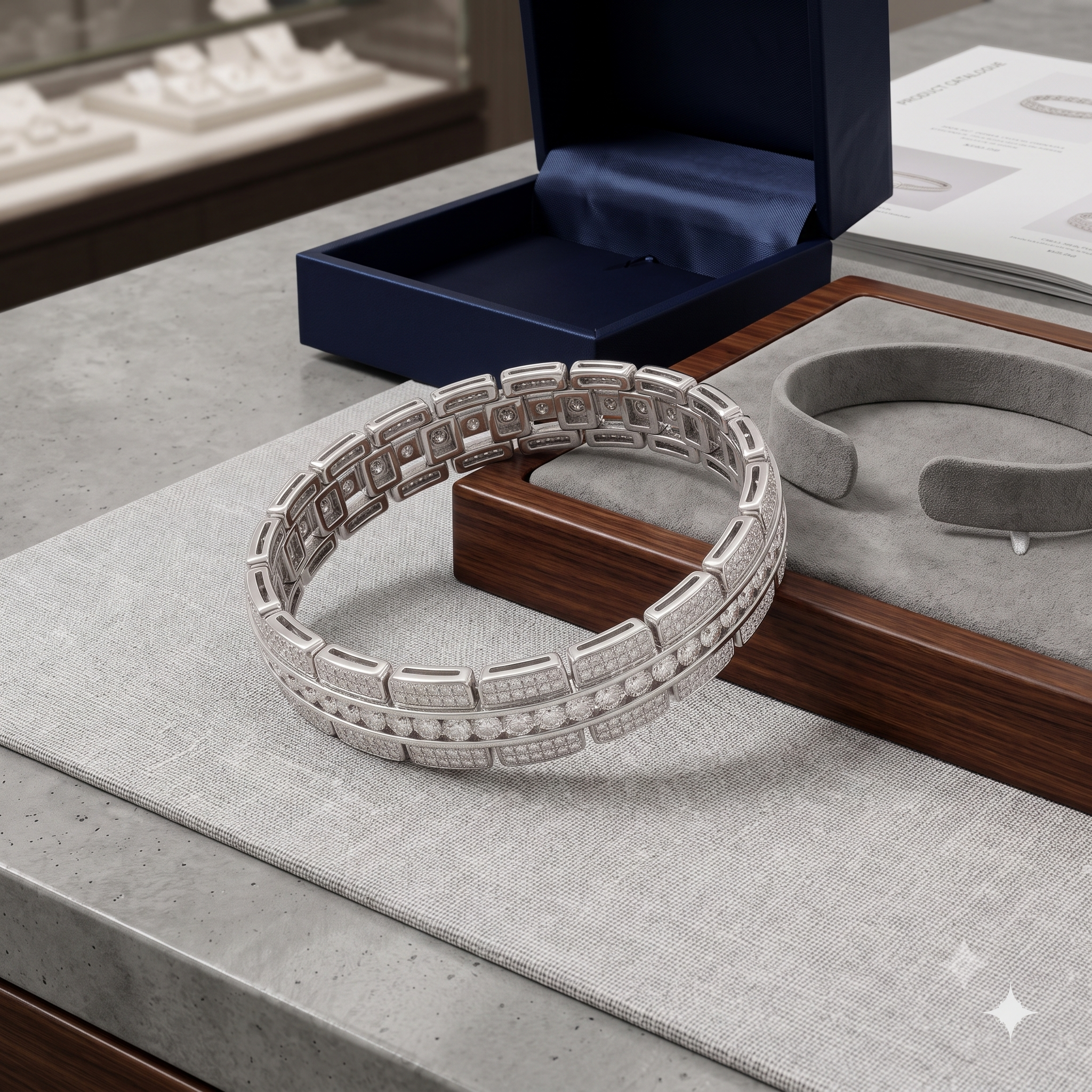 White gold Pavé Round Stone Link Bracelet with Channel Setting_2
