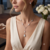 White gold Pear Diamond Lariat Necklace with Station Accents_3
