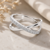 White gold Round Diamond Prong-Set Crossover Band_2
