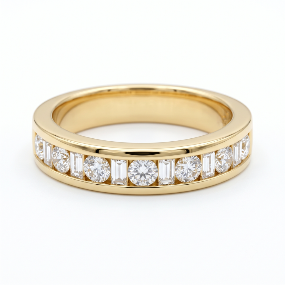Yellow gold Channel Set Round and Baguette